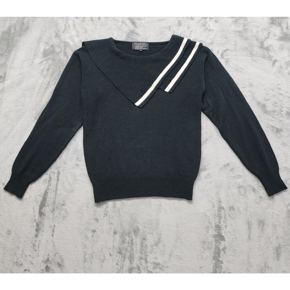 Vintage 80s Knitivo Acrylic Crew‎ Neck Sweater Size S Black White Crew Neck
